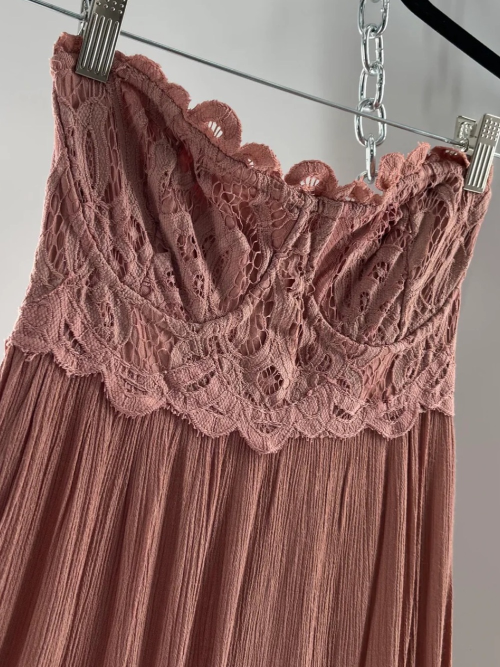 Free People Adella Corset Strapless Lace Maxi Dress Dusty Rose Mauve Pink Large - Picture 4 of 6